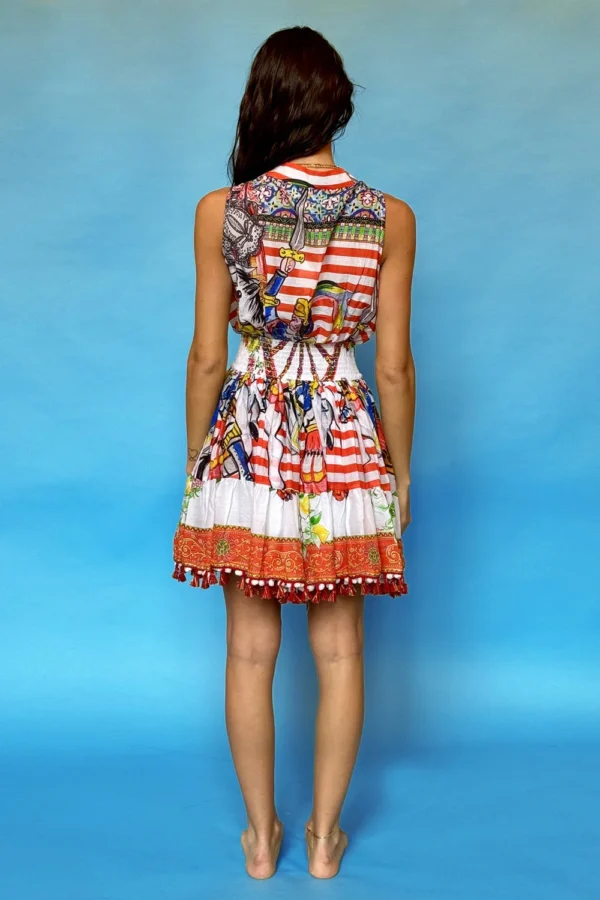Short Sleeveless Cotton Dress Deep V - Image 2