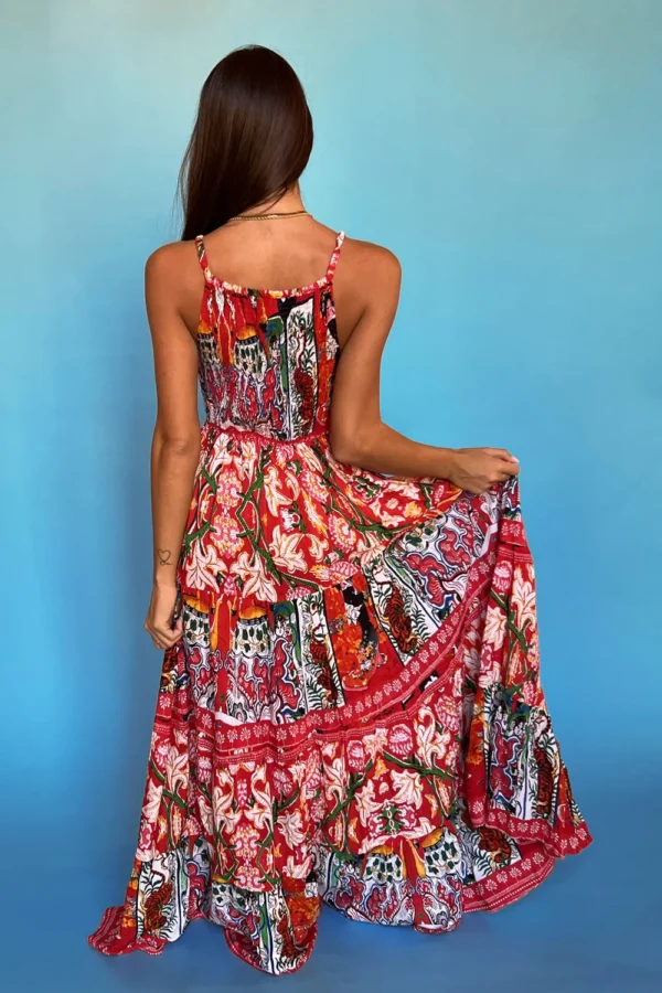 Long Red Dress With Straps - Image 2