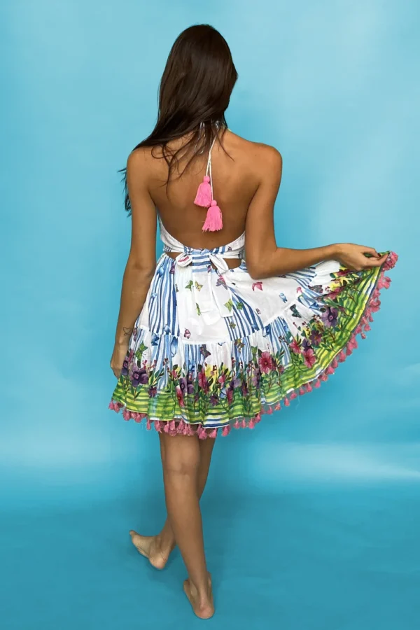 Short Butterfly Spring Themed Dress With Open Back - Image 2