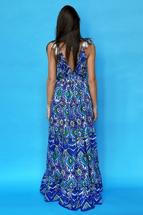 Long Cotton Dress With Straps. V Neck And V Back - Image 2