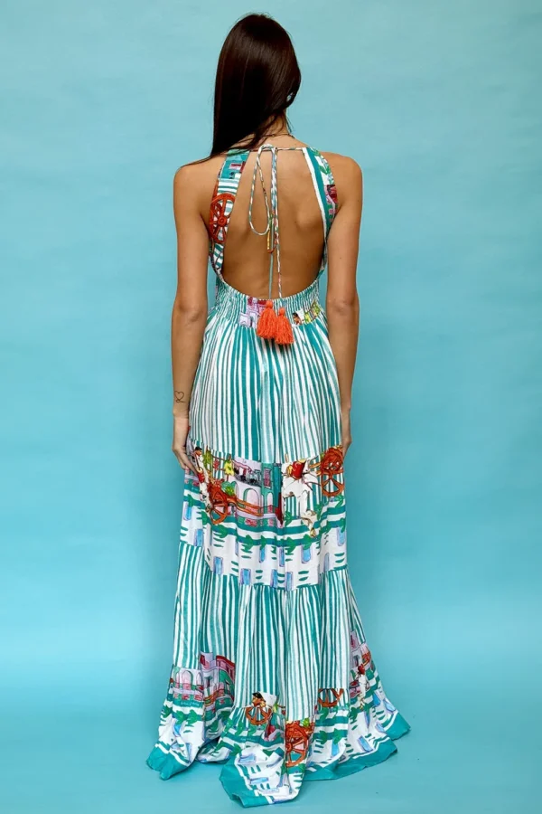 Long Beaded Marine Dress Cotton Blend With Open Back - Image 2