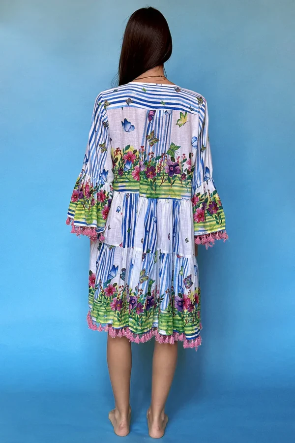 Short Dress Long Sleeve Cotton Blend Summer Dress Butterfly And Spring Theme - Image 2