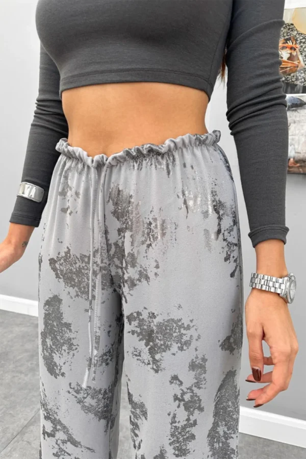Grey Foil Printed Wide Leg Pants - Image 3