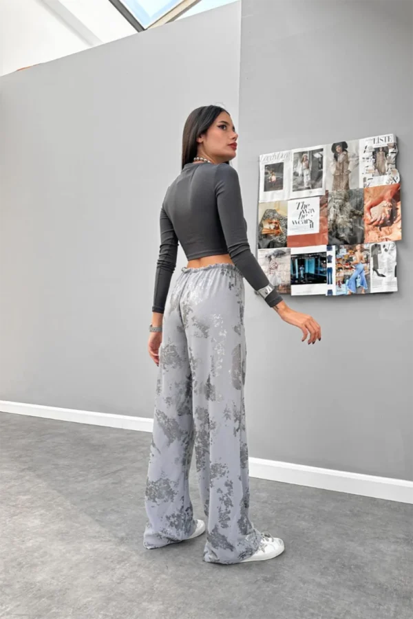 Grey Foil Printed Wide Leg Pants - Image 2