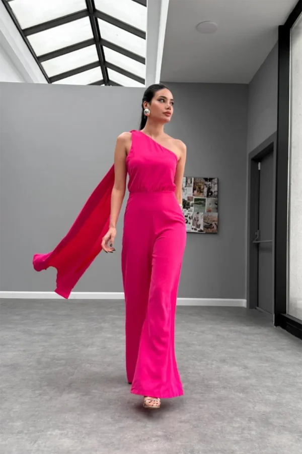 Hot Pink Overall One Shoulder