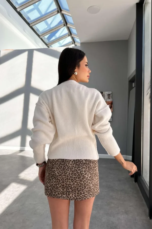 Reverse Seam Cream Color Single Button Cardigan - Image 3