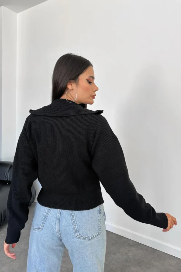 Black Zip Up Polo Neck Cardigan - Image 2