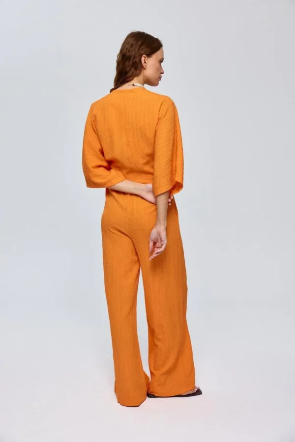 Tie Knot Detailed Blouse And Pants Set Orange - Image 2