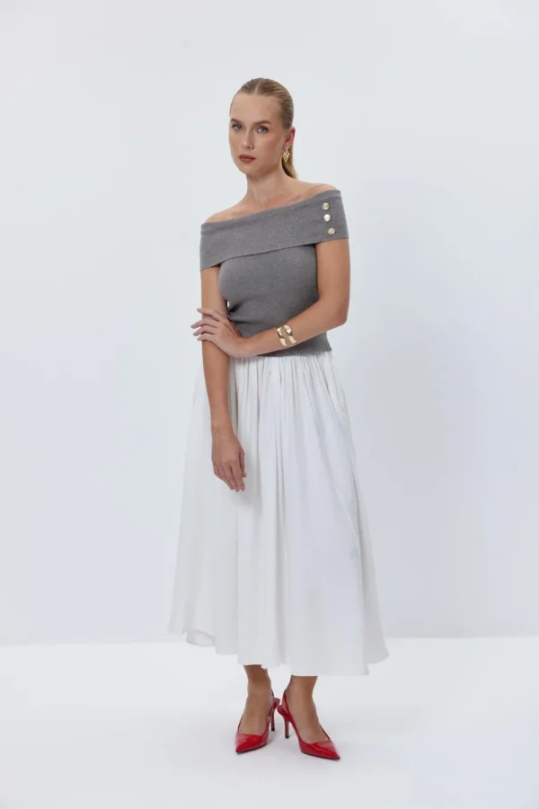 Madonna Off Shoulder Button Detail Sleeveless Knit